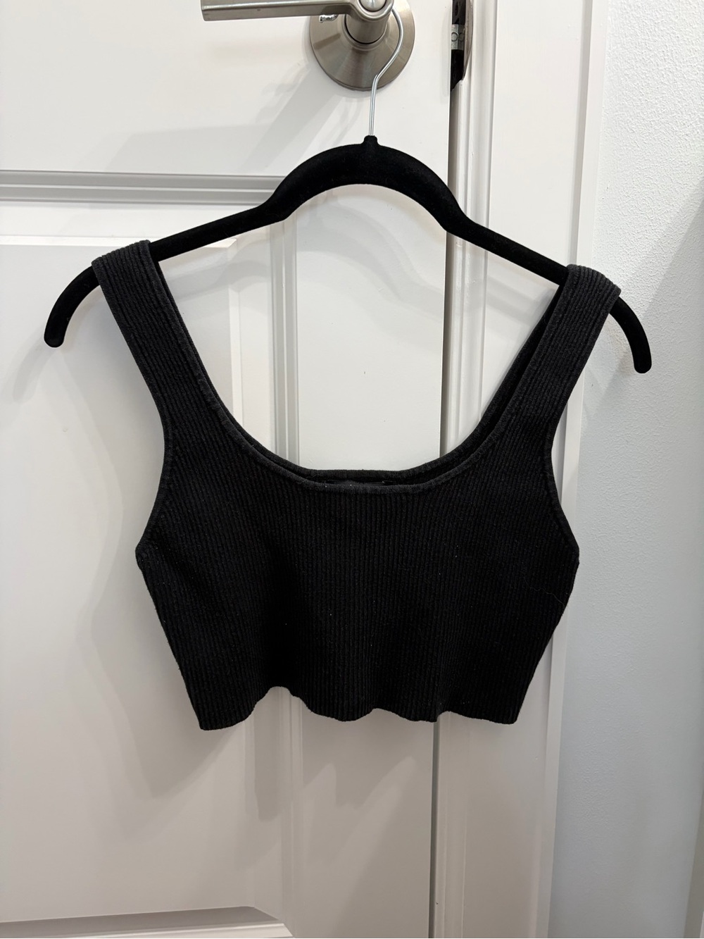 Black Ribbed Crop Tank Top